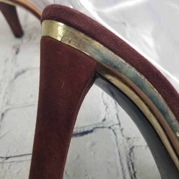 Vtg 70s wine suede gold slides disco heels - Picture 7 of 13